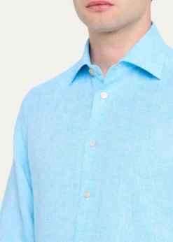 KitonMen's Solid Linen Button-Down Shirt with Mother-Of-Pearl