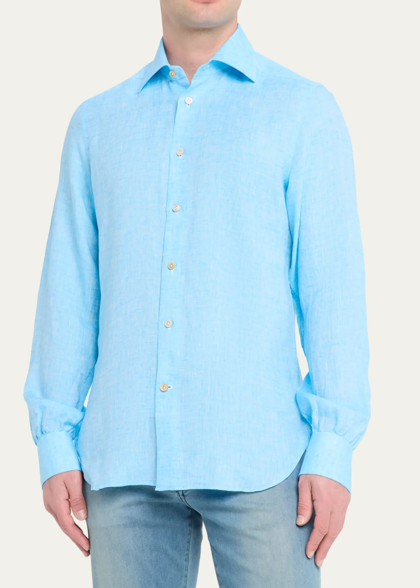 KitonMen's Solid Linen Button-Down Shirt with Mother-Of-Pearl