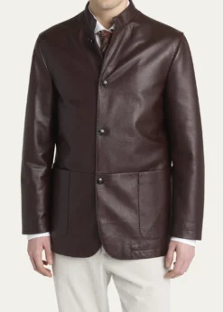 KitonMen's Stand-Collar Leather Jacket