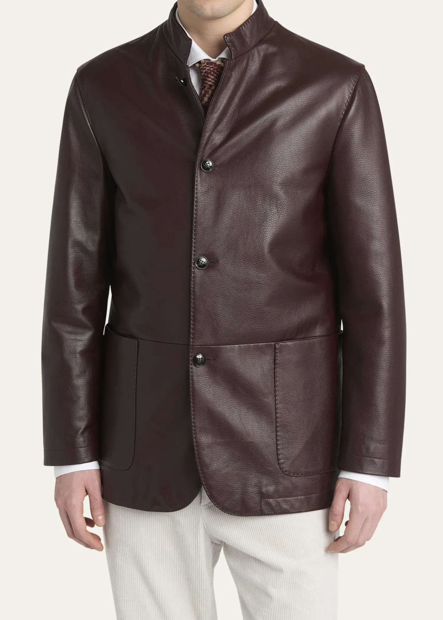 KitonMen's Stand-Collar Leather Jacket