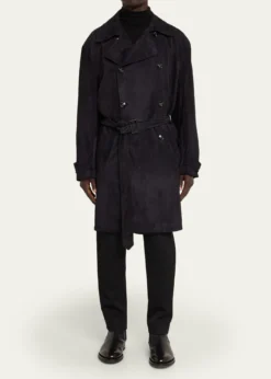 KitonMen's Suede Double-Breasted Trench Coat