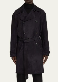 KitonMen's Suede Double-Breasted Trench Coat