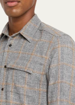 KitonMen's Windowpane Snap-Front Overshirt
