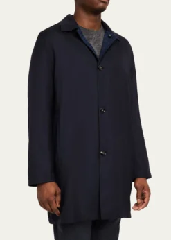 KitonMen's Wool and Silk Birdseye Reversible Raincoat