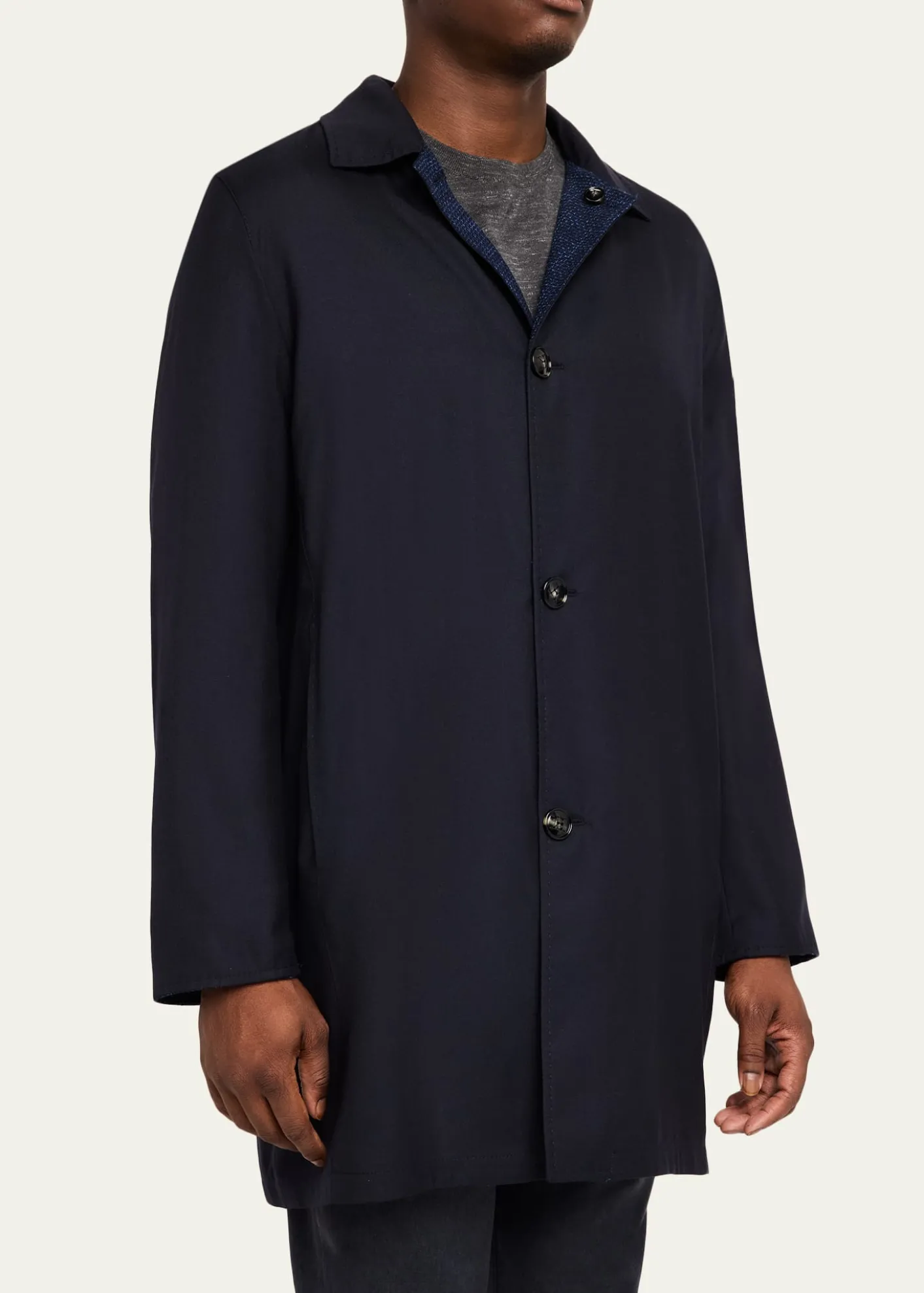 KitonMen's Wool and Silk Birdseye Reversible Raincoat