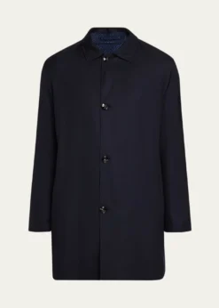 KitonMen's Wool and Silk Birdseye Reversible Raincoat