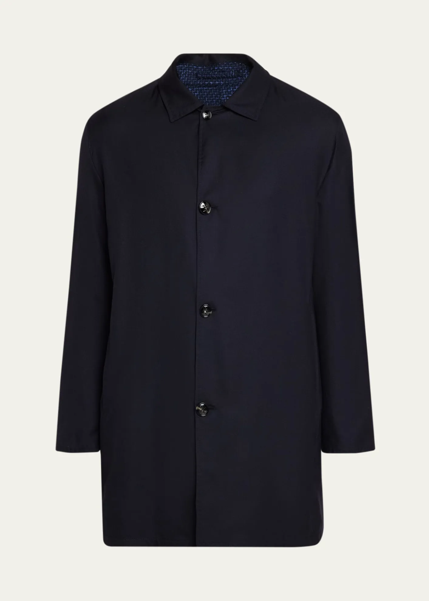 KitonMen's Wool and Silk Birdseye Reversible Raincoat