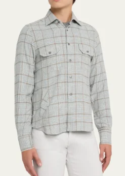 KitonMen's Wool-Blend Plaid Overshirt with Pockets
