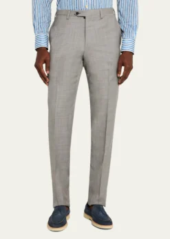 KitonMen's Wool Sharkskin Flat-Front Trousers