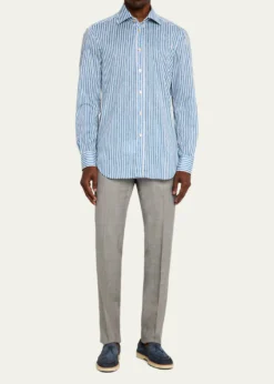 KitonMen's Wool Sharkskin Flat-Front Trousers