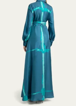 KitonPrinted Silk Long-Sleeve Maxi Shirtdress