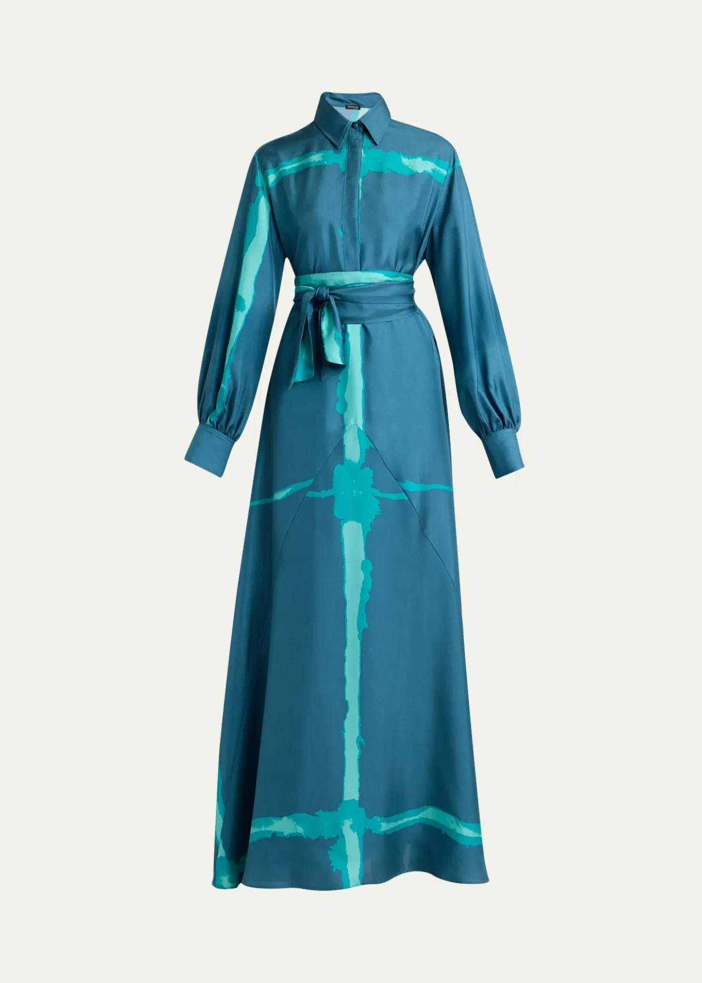 KitonPrinted Silk Long-Sleeve Maxi Shirtdress