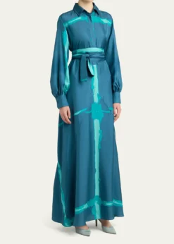 KitonPrinted Silk Long-Sleeve Maxi Shirtdress