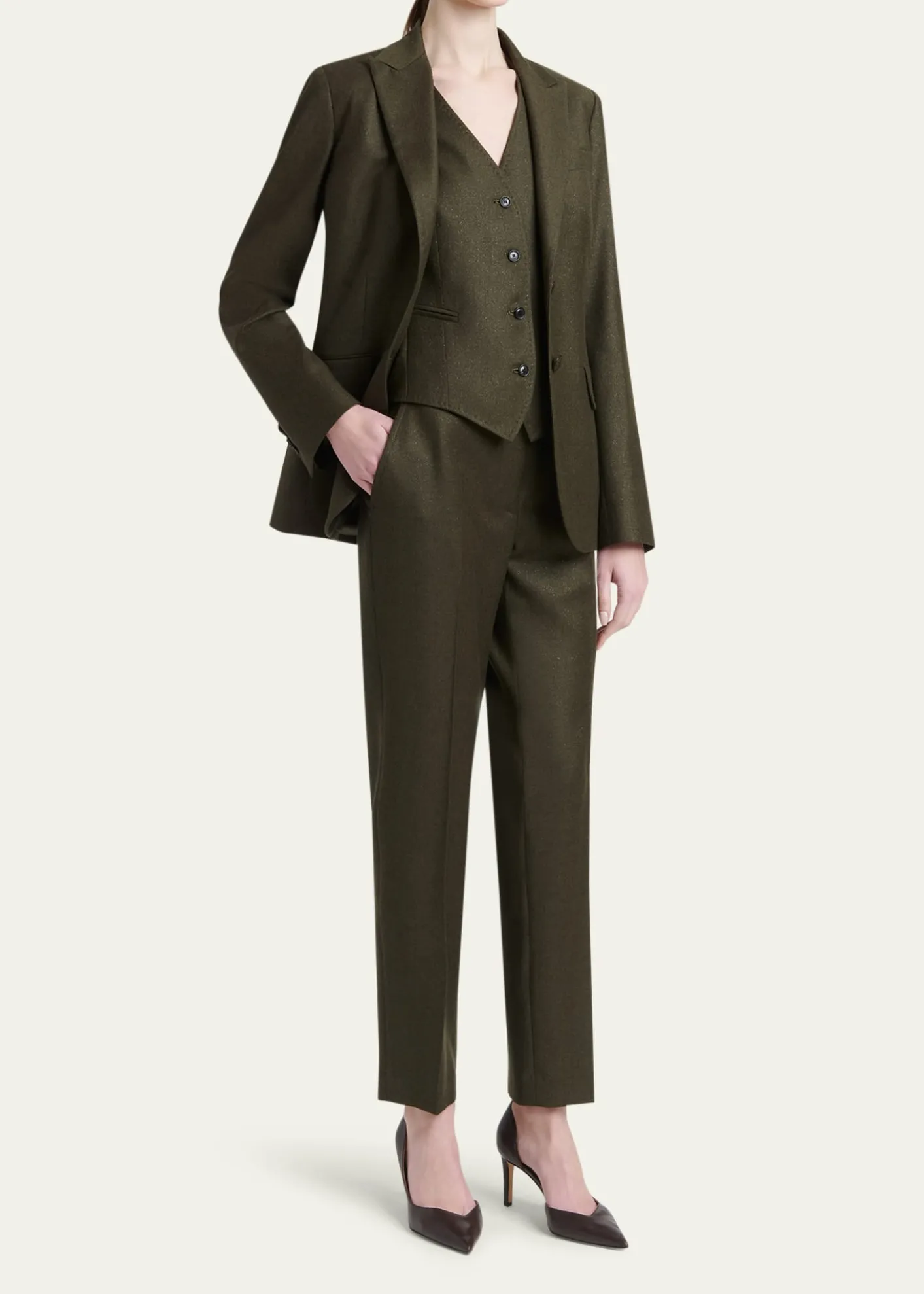 KitonShimmer Wool-Blend Straight Trousers