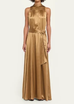 KitonSleeveless Gathered Silk Maxi Dress With Belt