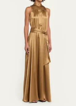 KitonSleeveless Gathered Silk Maxi Dress With Belt