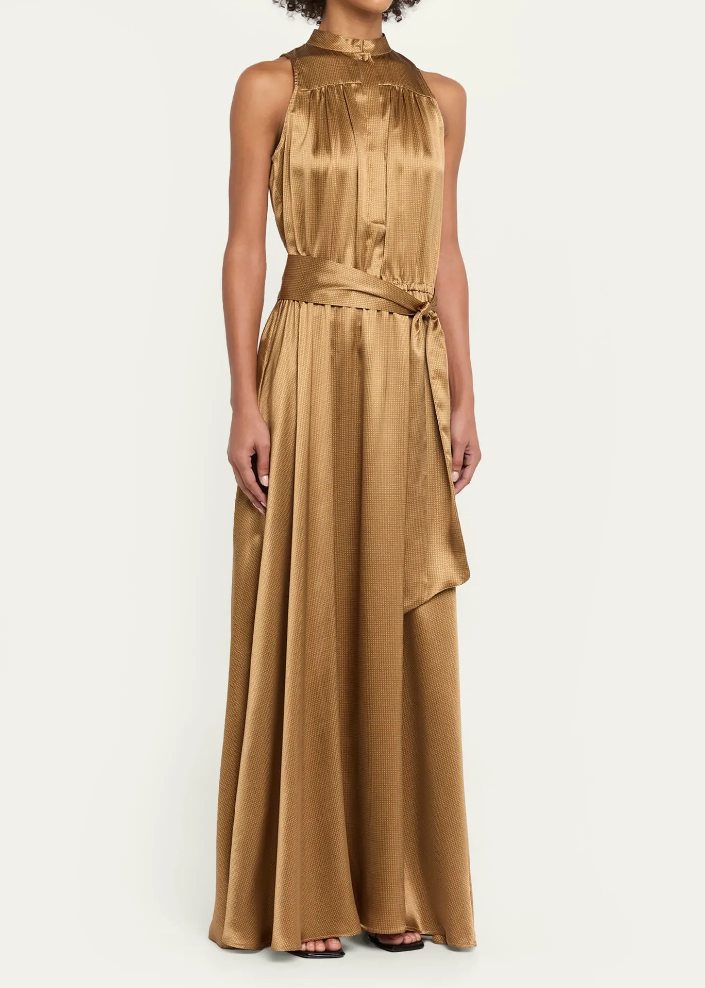 KitonSleeveless Gathered Silk Maxi Dress With Belt