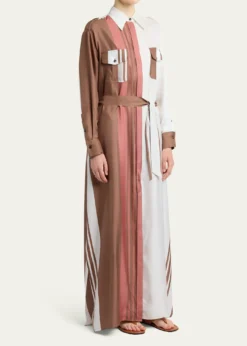KitonStriped Silk Belted Maxi Shirtdress