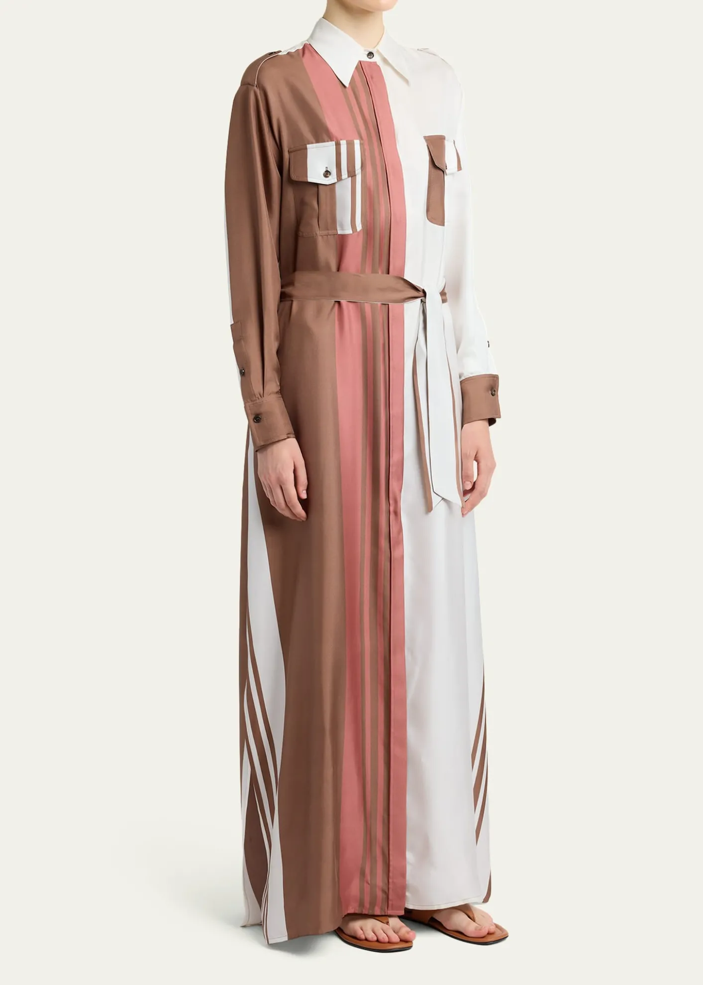 KitonStriped Silk Belted Maxi Shirtdress