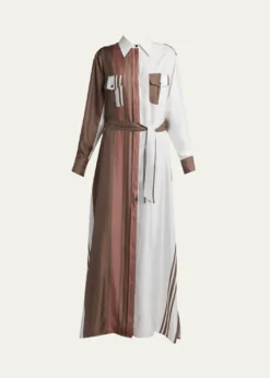 KitonStriped Silk Belted Maxi Shirtdress