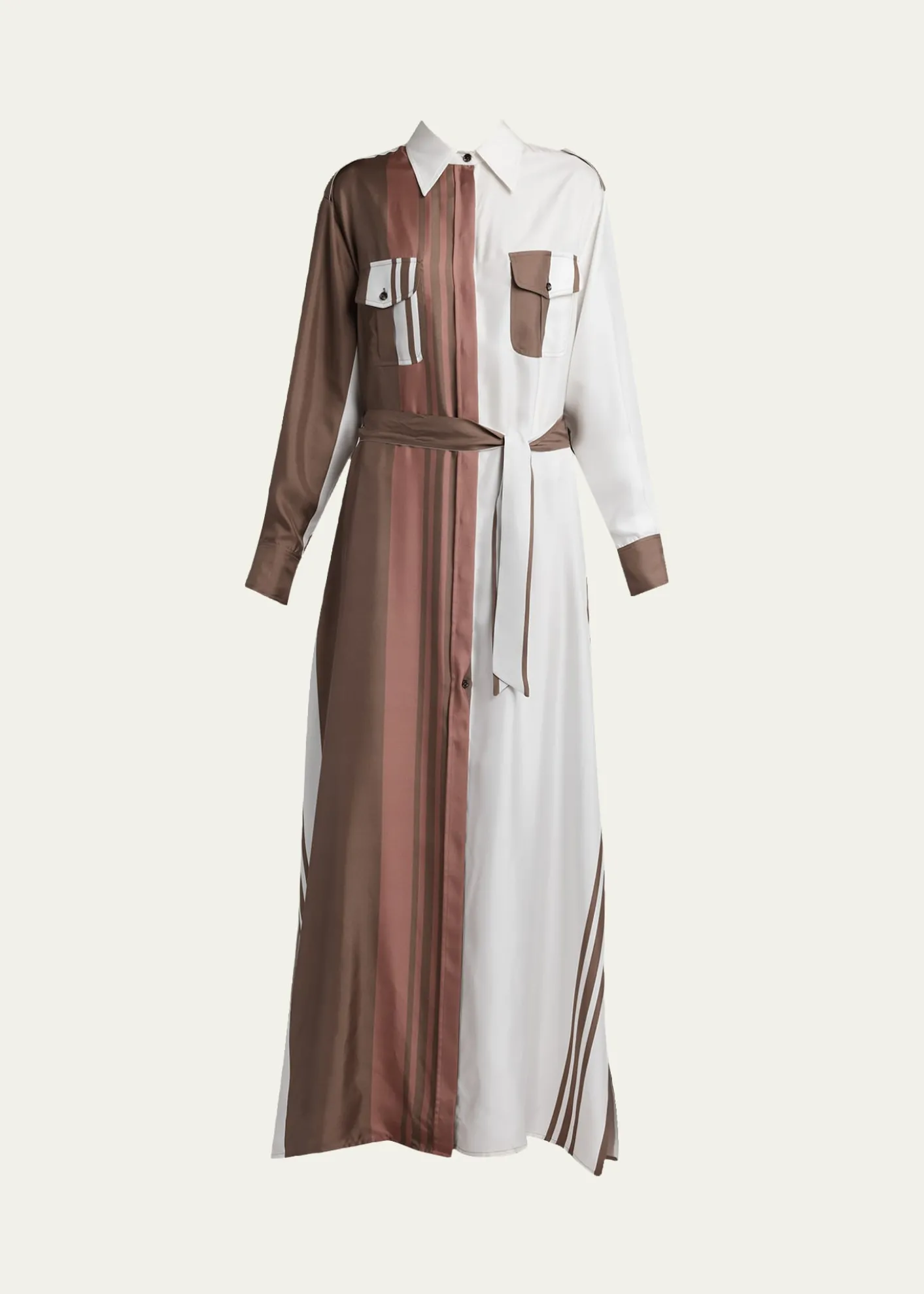 KitonStriped Silk Belted Maxi Shirtdress