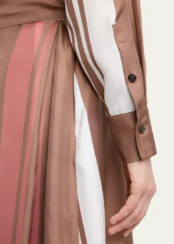 KitonStriped Silk Belted Maxi Shirtdress