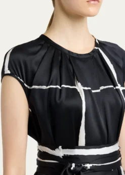 KitonWindowpane-Print Silk Cap-Sleeve Maxi Dress
