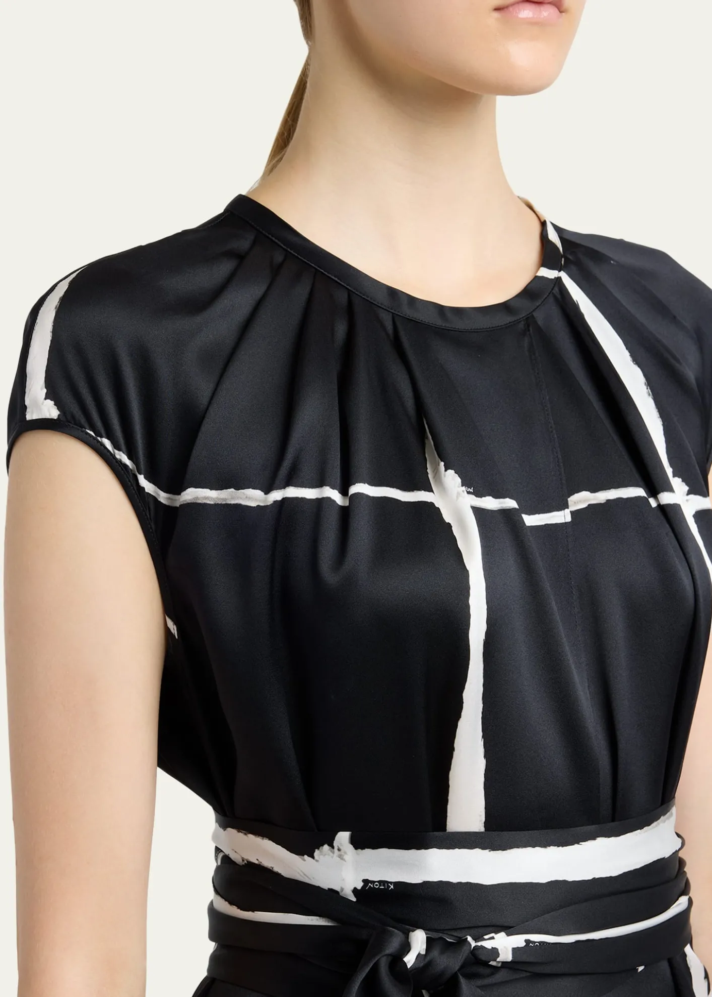 KitonWindowpane-Print Silk Cap-Sleeve Maxi Dress
