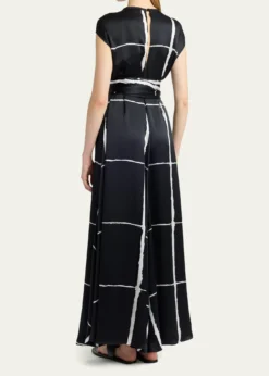 KitonWindowpane-Print Silk Cap-Sleeve Maxi Dress