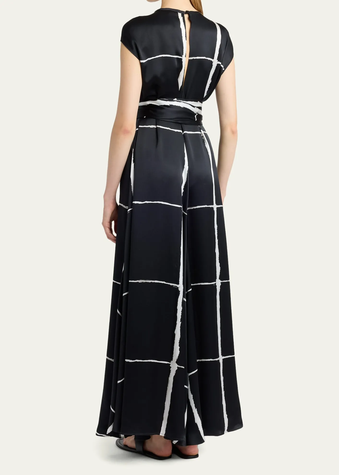 KitonWindowpane-Print Silk Cap-Sleeve Maxi Dress