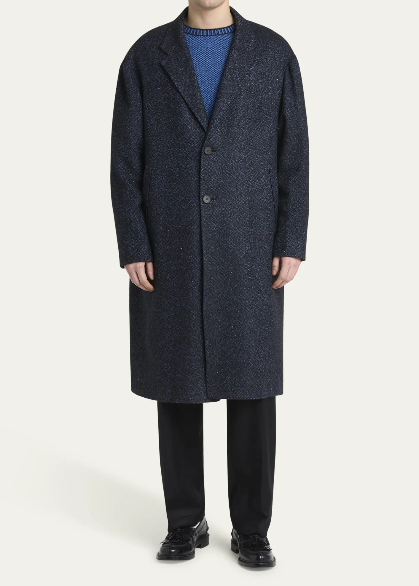 KNTMen's Cashmere Blend Dark Blue Overcoat
