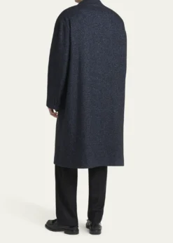 KNTMen's Cashmere Blend Dark Blue Overcoat