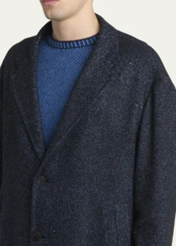 KNTMen's Cashmere Blend Dark Blue Overcoat