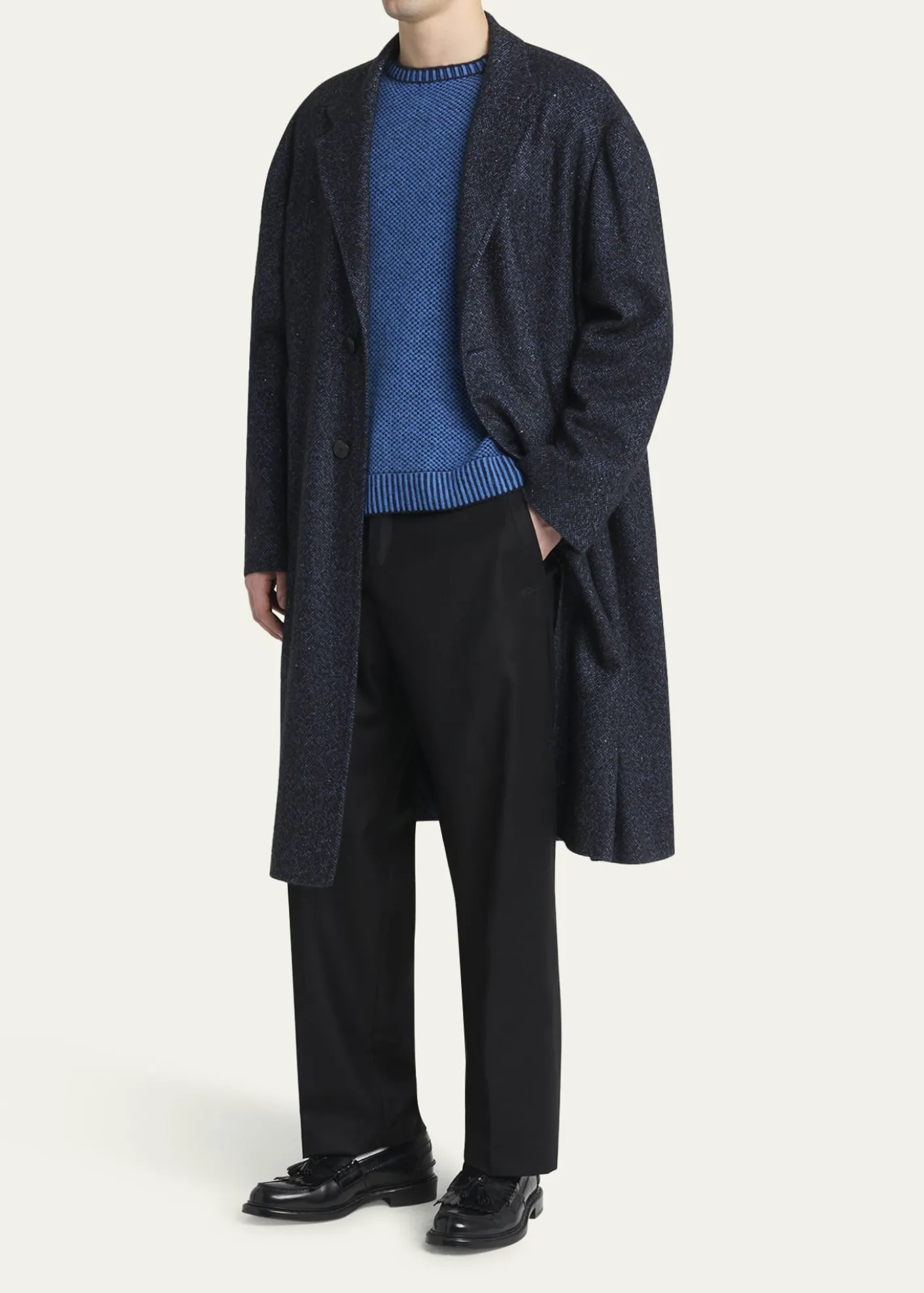 KNTMen's Cashmere Blend Dark Blue Overcoat