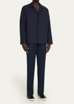 KNTMen's Wool Hidden Button-Front Bomber Jacket
