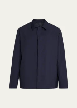 KNTMen's Wool Hidden Button-Front Bomber Jacket