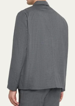 KNTMen's Wool Sharkskin Button-Front Bomber Jacket