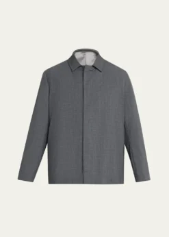 KNTMen's Wool Sharkskin Button-Front Bomber Jacket