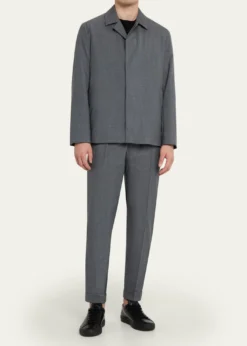 KNTMen's Wool Sharkskin Button-Front Bomber Jacket