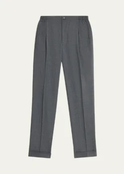 KNTMen's Wool Sharkskin Stretch Pleated Trousers