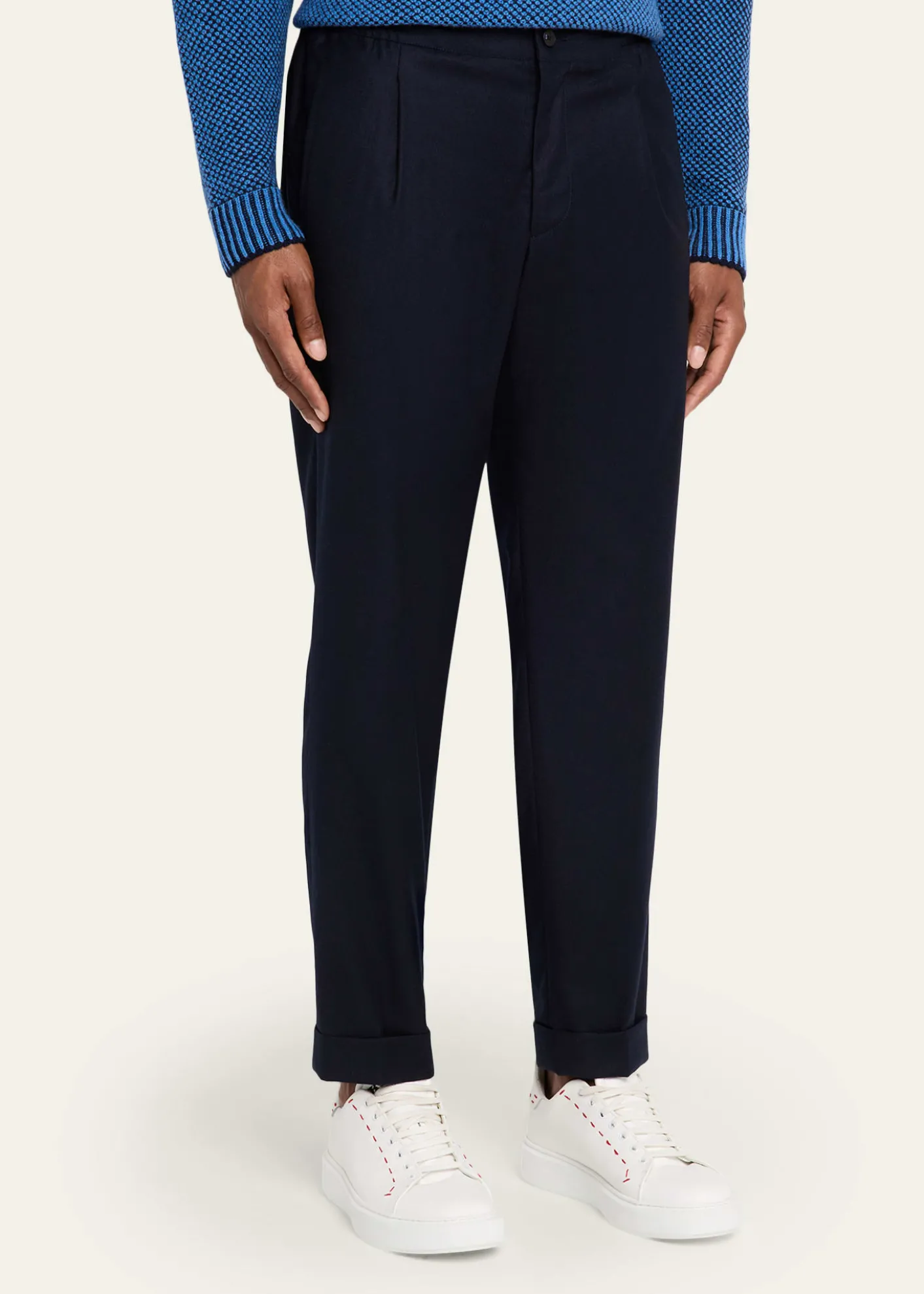 KNTMen's Wool Stretch Pleated Drawstring Trousers