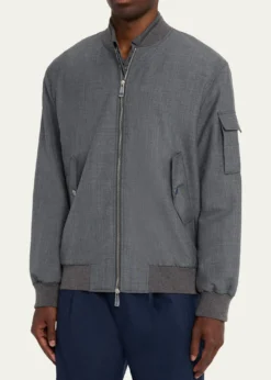 KNTMen's Zip-Front Wool Bomber Jacket