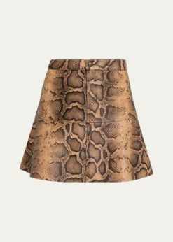 Kobi HalperinAddie Snake Leather A-Line Miniskirt