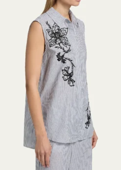 Kobi HalperinAerin Striped Floral-Embroidered Blouse