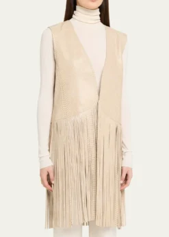 Kobi HalperinAngela Snakeskin Fringe Leather Vest