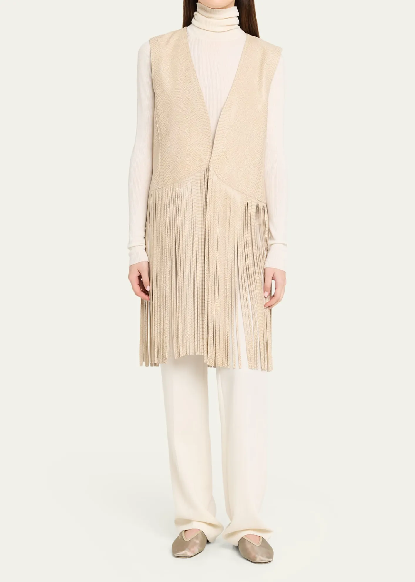 Kobi HalperinAngela Snakeskin Fringe Leather Vest
