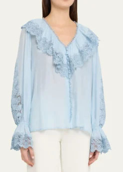 Kobi HalperinArielle Lace-Trim Ruffle Blouse