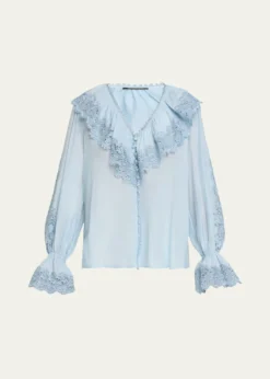 Kobi HalperinArielle Lace-Trim Ruffle Blouse