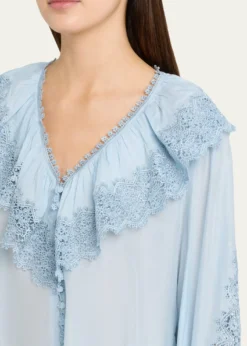 Kobi HalperinArielle Lace-Trim Ruffle Blouse