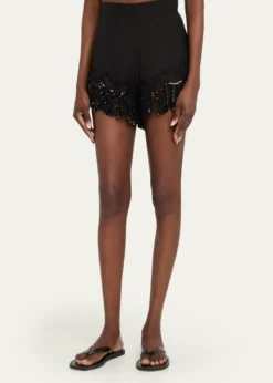 Kobi HalperinAshlyn Sequin Fringe Lace-Trim Shorts